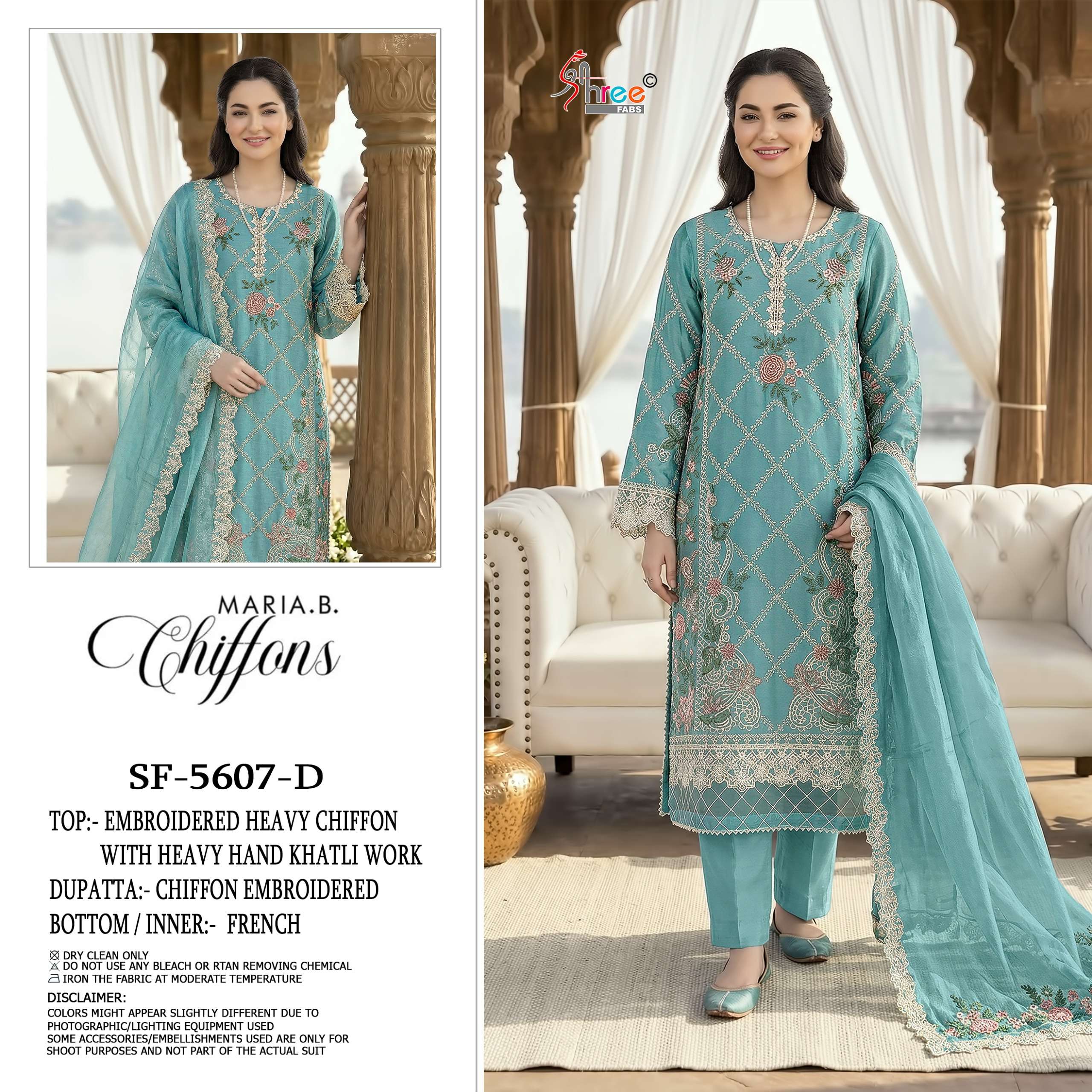 SHREE FABS SF 5607 COLOR CHIFFON HAND KHATLI & LATKAN SUIT FOR UNSTITCH SET WHOLESALE
